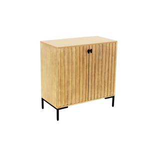 Mueble de Salón de 2 Puertas, Madera de Mango Maciza, Diseño Tradicional Ecológico, Acabado Natural y Negro, Base de Hierro Metálico - Product Image 1