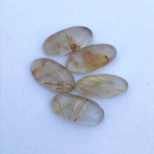 Piedra preciosa de cuarzo rutilo dorado Natural calibrada ovalada de alto pulido 4x6mm 20x30mm parte posterior plana joyería de oro de 18K suelta para hacer - Product Image 5