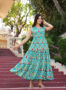 Vestido de mujer sin mangas informal bordado étnico de rayón ligero de calidad superior - Product Image 4