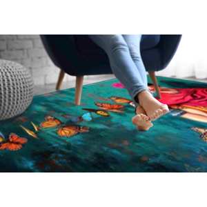 Alfombra Frida con Mariposas, Alfombras para Dormitorio, Alfombras Bonitas, Alfombra para Habitación de Niña, Alfombra Suave No Tejida - Product Image 4