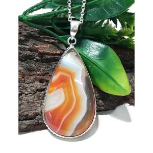 Collar con Colgante de Piedra de Ágata Naranja Natural, Hecho a Mano, Plata de Ley 925, Joyería Unisex de Moda con Colgante de Piedra en Forma de Pera - Product Image 6