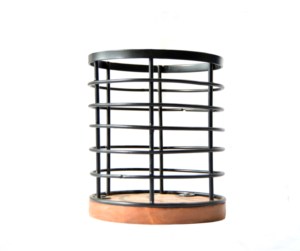 Porte-couverts Porte-ustensiles de cuisine en fer noir avec base en bois d'acacia Support de rangement rond pour couverts pour décor de table à manger - Product Image 4