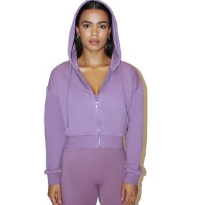 15 sudadera recortada de gran tamaño personalizada para mujer con estampado de algodón pesado con capucha y cremallera tela de rizo para invierno - Product Image 5