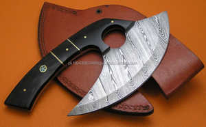 Cortador de Pizza de Damasco multiusos Tang completo tradicional hacha para picar carne cuchillo de utilidad con Funda de cuero - Product Image 3