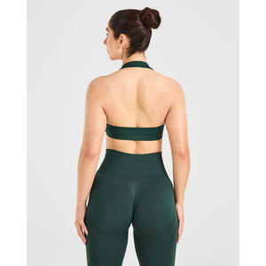 Nuevo Sujetador deportivo de cuello Halter verde profundo con escote en V envolvente detalle de espalda abierta último y alto impacto Sujetador deportivo de Fitness para mujeres adultas - Product Image 6