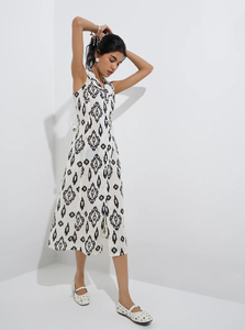 Robe chemise en coton imprimé Ikat blanc Bombay Paisley - Product Image 1