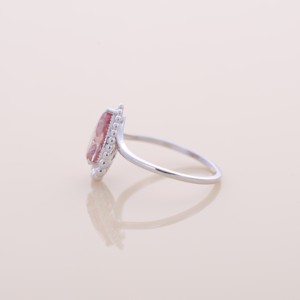 Anillo de Diamante Rosa en Forma de Pera de 1.5ct Cultivado en Laboratorio, Halo de Perlas, Plata de Ley 925 Sólida - Product Image 3