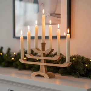 Menorah en bois massif à sept branches, chandelier, décoration religieuse juive, décoration de table, centre de table, pièces d'art de boutique - Product Image 1