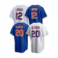 Maillots de baseball Alonso 20 Lindor 12 en sergé brodé, unisexe, coupe régulière, manches courtes, respirant, 100% coton