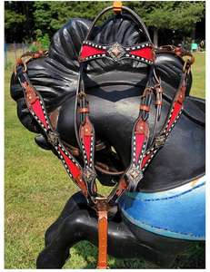 Dernière arrivée produits de courses de chevaux anglais en cuir de vache véritable de l'Inde Headstall de cheval et cuirasse avec franges - Product Image 3