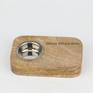 Modern Minimal Metal Bakhoor <b>Burner</b> Stainless Steel <b>Incense</b> <b>Holder</b> with Wooden Base Wholesale Exporter Manufacturer - Product Image 5