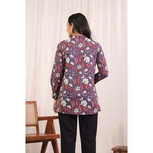 Ulfat Sitara Raat Blue Printed Casual <b>Top</b> for <b>Women</b> Loose Fit Party Shirt Breathable Polyester <b>Strapless</b> Autumn Summer Fashion - Product Image 4