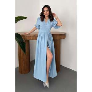 Vestido Largo de Muselina Azul Bebé - Azul Bebé - Product Image 2