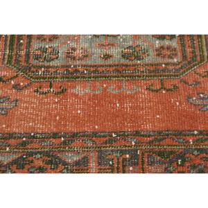4.5x11.7 ft Turkish <b>Red</b> Ikat Vintage <b>Wool</b> Rug Eco Friendly Patchwork Design with Latex Backing - Product Image 4