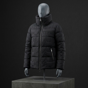 Men Black <b>Quilted</b> Puffer <b>Jacket</b> High Collar Embossed <b>Pattern</b> Warm Zip Up Winter <b>Jacket</b> OEM ODM Wholesale - Product Image 1