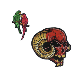 Premium Quality Skull Face Flower Embroidery Patch Custom Embroidered Heat Transfer Patch Iron on Clothes - Product Image 1