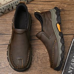 New Slip On Casual Leather <b>Shoes</b> <b>For</b> <b>Men</b> Hand Stitched <b>Lightweight</b> Non Slip Wear Resistant Four Seasons Comfort Daily Footwear - Product Image 4
