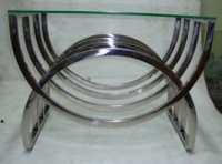 Table basse moderne en acier inoxydable courbé avec plateau en verre de 10 mm – Design décoratif, durable et écologique pour la maison, le bureau et les restaurants (multiple)