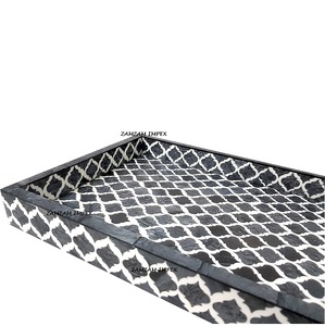 Handmade Designer Horizontal <b>Grey</b> Bone Inlay Rectangle Resin Modern Farmhouse Multi-Functional Serving Tray Premium Quality - Product Image 2