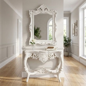 Mesa de consola de pasillo pintada en blanco, mesa de consola tallada a mano de madera, sala de estar clásica para mesa de entrada, muebles de Hotel - Product Image 1