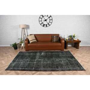 Tapis vintage 5x8,3 pieds, tapis turc noir uni en laine - Product Image 1