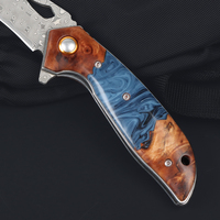 Couteau pliant OEM Damas avec manche en bois stabilisé, 58-60HRC, verrouillage Liner Lock, couteau de poche pour la chasse, le camping, EDC, cadeau