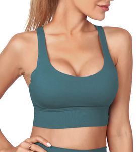 Soutien-gorge de sport pour femmes fabriqué au Pakistan, vêtements de sport pour femmes, soutien-gorge de sport à bretelles croisées de couleur turquoise, design élégant, services OEM - Product Image 1