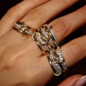 Bague en or entrelacée certifiée GIA IGI, or pur 10K 14K, diamant de laboratoire, empilable, éternité, deux bandes, connecteur, bague rotative - Product Image 4