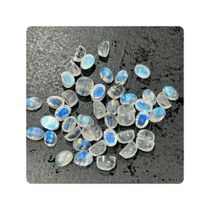พลอยมูนสโตนสีรุ้งแบบอินเดียไฟสีฟ้าธรรมชาติขนาด5x7มม. พลอยทรงไข่ทรงหลังเบี้ยโปร่งใสเคลือบด้วยความร้อนเคลือบสีกรมท่า - Product Image 2