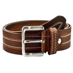 Ceintures pour hommes en cuir véritable décontractées de haute qualité, design vintage, cousues fantaisie, avec boucle en nickel massif - Product Image 5