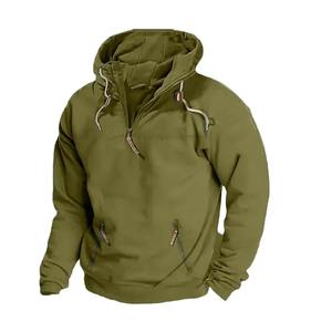 High Quality Custom 100% Fall Winter Men Solid Vintage Hooded Sweatshirt Half Zip Sports Hoodies Sweatshirts Male <b>Coats</b> - Product Image 6