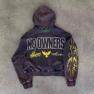 OEM qualité supérieure hommes sérigraphié sweats à capuche avec fermeture éclair et décoloration sweats à capuche personnalisés vintage lavé en détresse broderie sweat à capuche - Product Image 4