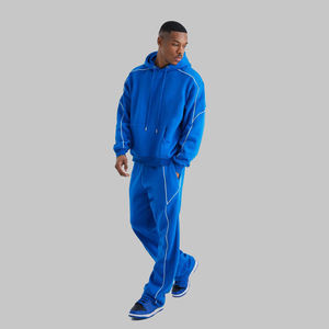 Sweatsuit 100% Cotton Acid Wash Reflective Lines Trouser and Hoodie Screen Prining Oversized Winter Tracksuit For Men's - Product Image 4