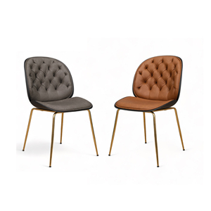 GAK-F05S Beetle <b>Chair</b> Nappa Leather Upholstered Chrome-Plated Iron Legs Solid Minimalist Farmhouse Backrest Light for Living - Product Image 3