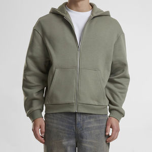 Sudadera con capucha y cremallera de punto bordada personalizable al por mayor para hombre, de manga larga, 100% algodón, ecológica - Product Image 3