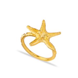 <b>Plain</b> Starfish Design Vintage Style Rhodium Plated Wedding Woman <b>Ring</b> Turkish Handmade 925 Sterling Silver Jewelry - Product Image 1