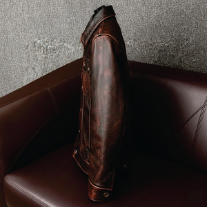 Wholesale High Quality 100% <b>Genuine</b> Leather Winter Stand Collar Waterproof Eco-Friendly Windproof Jacket Men Customizable Sizes - Product Image 2