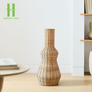 แจกันหวายธรรมชาติสไตล์วินเทจแจกันดอกไม้หวายสานด้วยมือแจกันหวายประดับด้วยหวายสำหรับตกแต่งบ้านงานแต่งงาน - Product Image 4