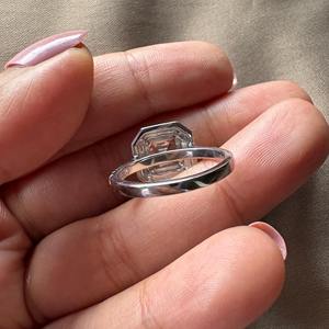 Bague de fiançailles en diamant de laboratoire de couleur rose taille Asscher avec double halo en or blanc 14 carats, bague de mariage en diamant rond à bas prix - Product Image 6