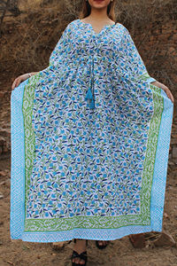 Caftán con estampado de bloques de mano de algodón 100% ecológico, cómodo, elegante, estampado Floral, elegante, borde, informal, ropa india, caftán - Product Image 5