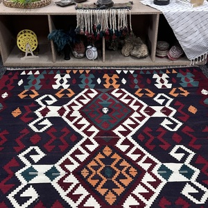 Vintage Turkish Kilim Area Rug 6x8.7 ft, <b>Red</b> Geometric Rug <b>Wool</b> - Product Image 4