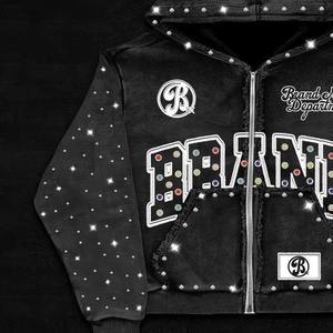 เสื้อฮู้ดดี้ปักลายเพชรแบบกำหนดเองสำหรับผู้ชาย ผู้หญิง และทุกเพศ ผ้าฝ้ายฟลีซ 100% คุณภาพหรูหรา พร้อมลายพิมพ์ดิจิทัล - Product Image 4