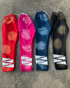 Pantalones de chándal apilados Vintage de algodón grueso desgastado con parte inferior de pierna ancha para hombres sueltos de lavado ácido bordado de alta calidad - Product Image 2