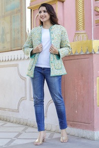 Chaqueta Acolchada Reversible con Estampado Floral Tejido a Mano - Otoño/Invierno 100% Algodón - Product Image 2