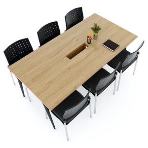 <b>Adjustable</b> Office Furniture Minimalist Conference <b>Table</b> 180x90cm Plywood with Iron <b>Legs</b> HBCO028 - Product Image 3