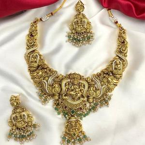Beautiful Traditional Look Best Quality Temple Necklace <b>Set</b> with <b>Earrings</b> <b>Gold</b> Finish for Wedding Party Wear or Gift for Women - Product Image 1