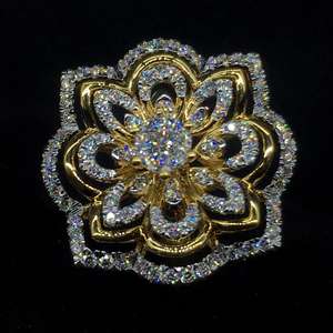 Anillo fino de flor dorada vintage con diamantes brillantes de claridad SI hace una gran Declaración - Product Image 2