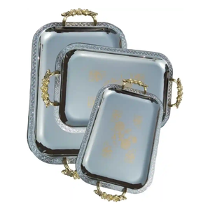 Plateau de service fini argent brillant avec poignées en métal plateaux en aluminium plateau de service décoratif de nourriture de vente chaude pour la cuisine - Product Image 5