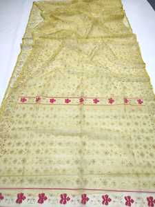 Exclusif Deshi Dhakai Jamdani Sharee de haute qualité pour les femmes JAMDANI FABRIC Bleu ROUGE VERT Doré Bleu Ciel du Bangladesh - Product Image 3