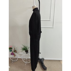 Conjunto de Dos Piezas para Mujer, Blusa de Manga Larga con Cuello Alto de Viscosa de Dos Hilos y Pantalones, 37415 - Negro - Product Image 5